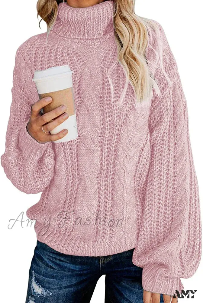 Amy Fashion - Fashionme Chic Ballon Sleeve Winter Turtleneck Chunky Sweater