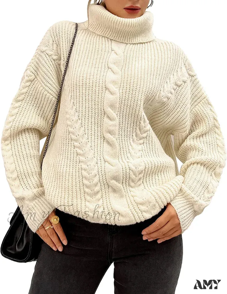 Amy Fashion - Fashionme Chic Ballon Sleeve Winter Turtleneck Chunky Sweater