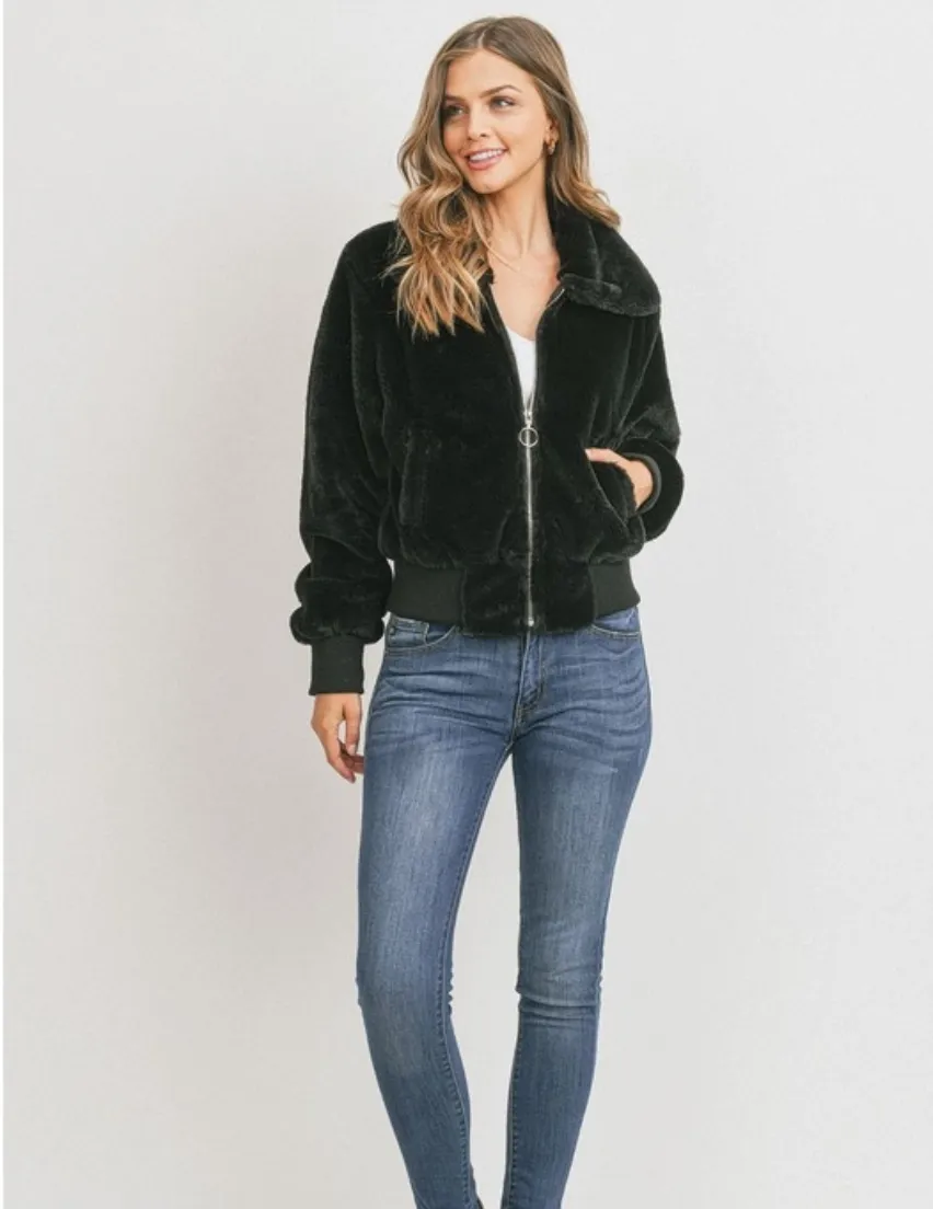 Black Fur Zip Up Jacket