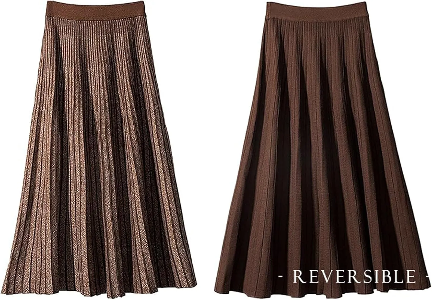 CHARTOU Women's Winter Reversible Stretchy Waist Knitted A Line Pleated Midi Skirt