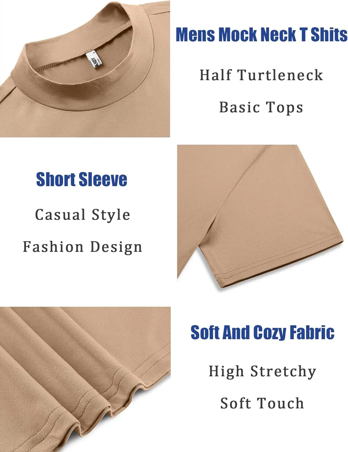 COOFANDY Men's Mock Turtleneck T Shirt Short Sleeve Slim Fit Basic Casual Undershirt Solid Color Pullover Tee