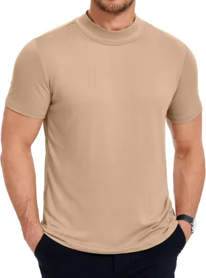 COOFANDY Men's Mock Turtleneck T Shirt Short Sleeve Slim Fit Basic Casual Undershirt Solid Color Pullover Tee