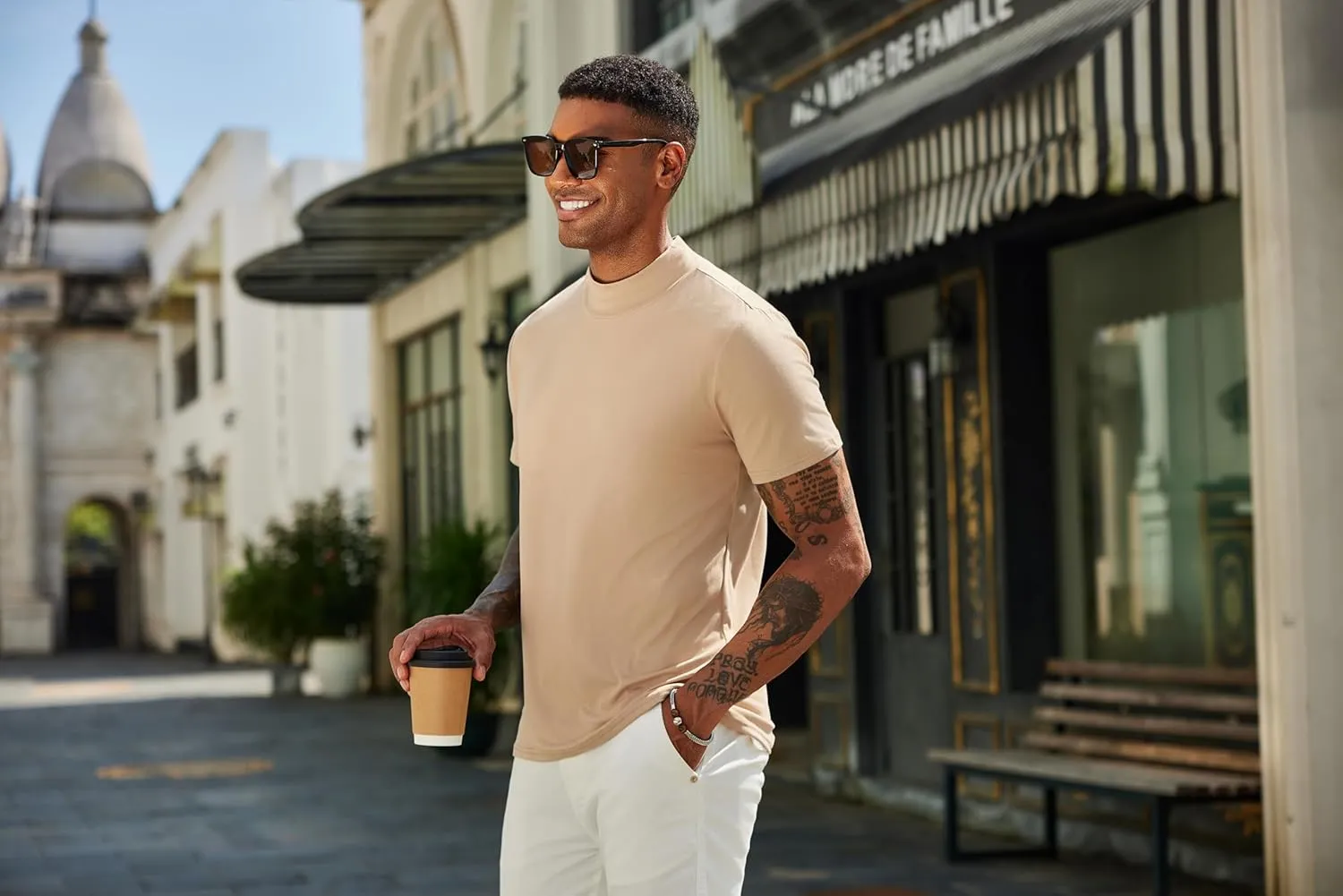 COOFANDY Men's Mock Turtleneck T Shirt Short Sleeve Slim Fit Basic Casual Undershirt Solid Color Pullover Tee