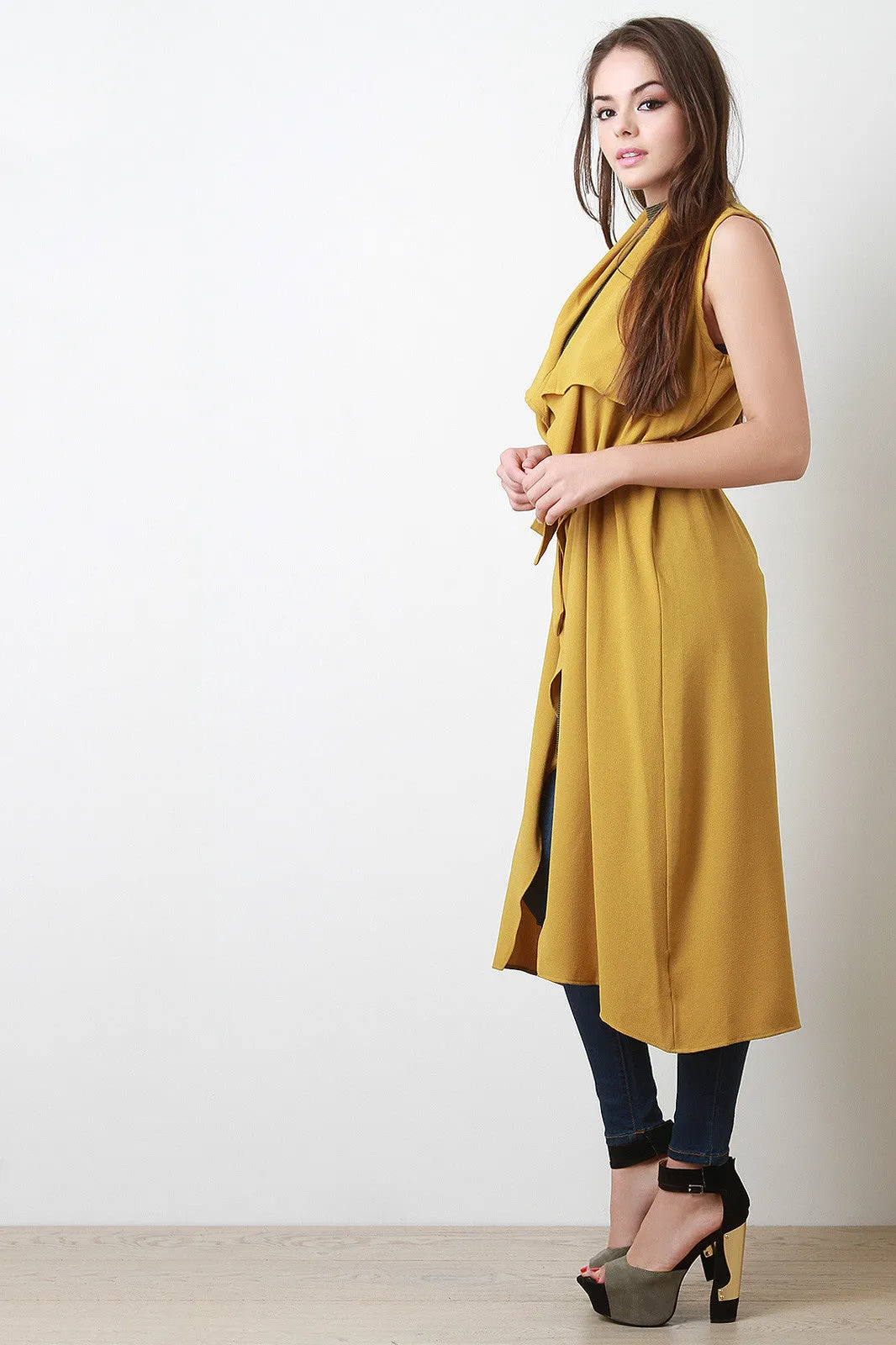 Crepe Ruffle Longline Vest