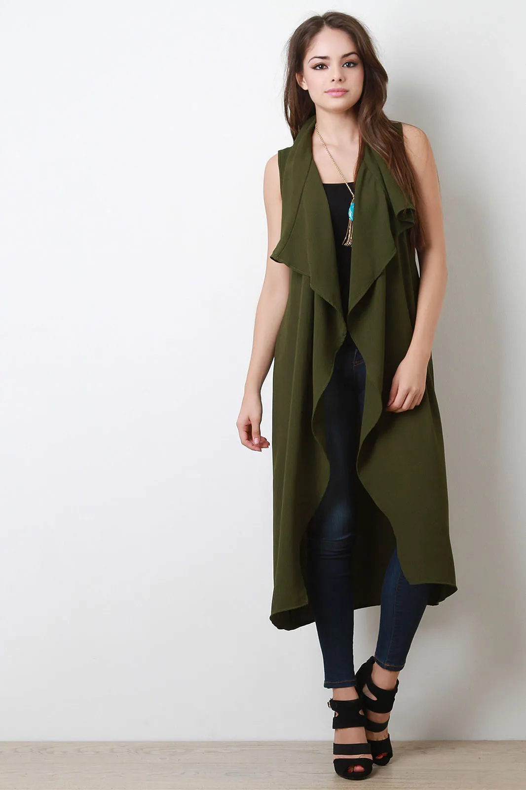 Crepe Ruffle Longline Vest
