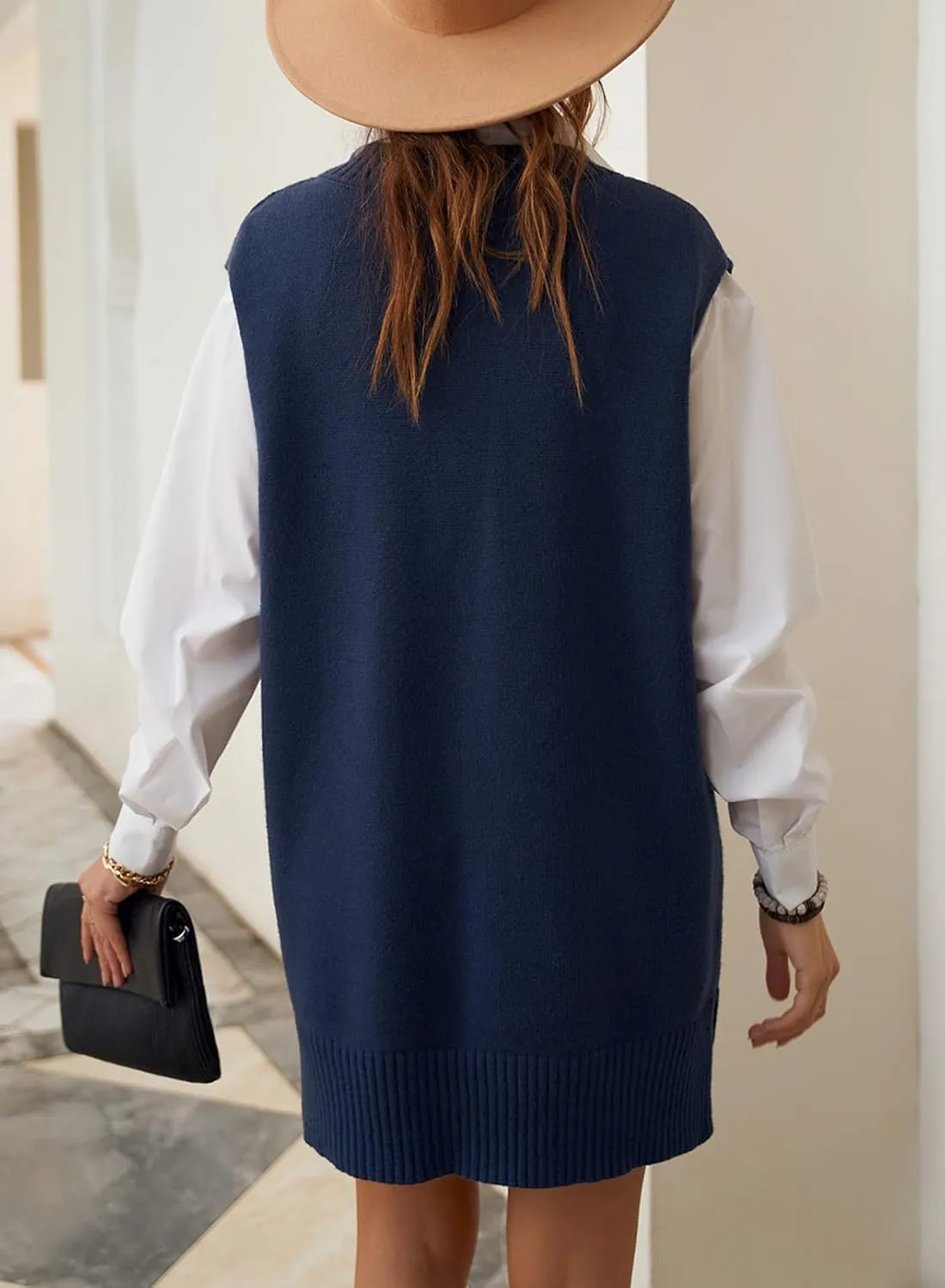 EVALESS Oversized Sweater Vest for Women V Neck Sleeveless Solid Color Loose Pullover Sweater