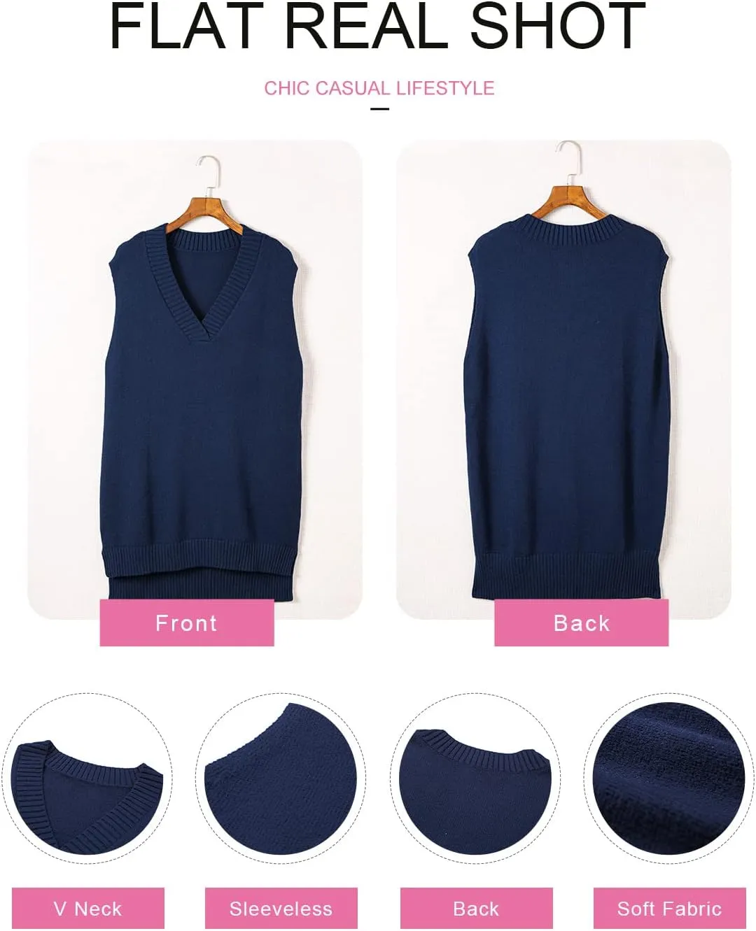 EVALESS Oversized Sweater Vest for Women V Neck Sleeveless Solid Color Loose Pullover Sweater