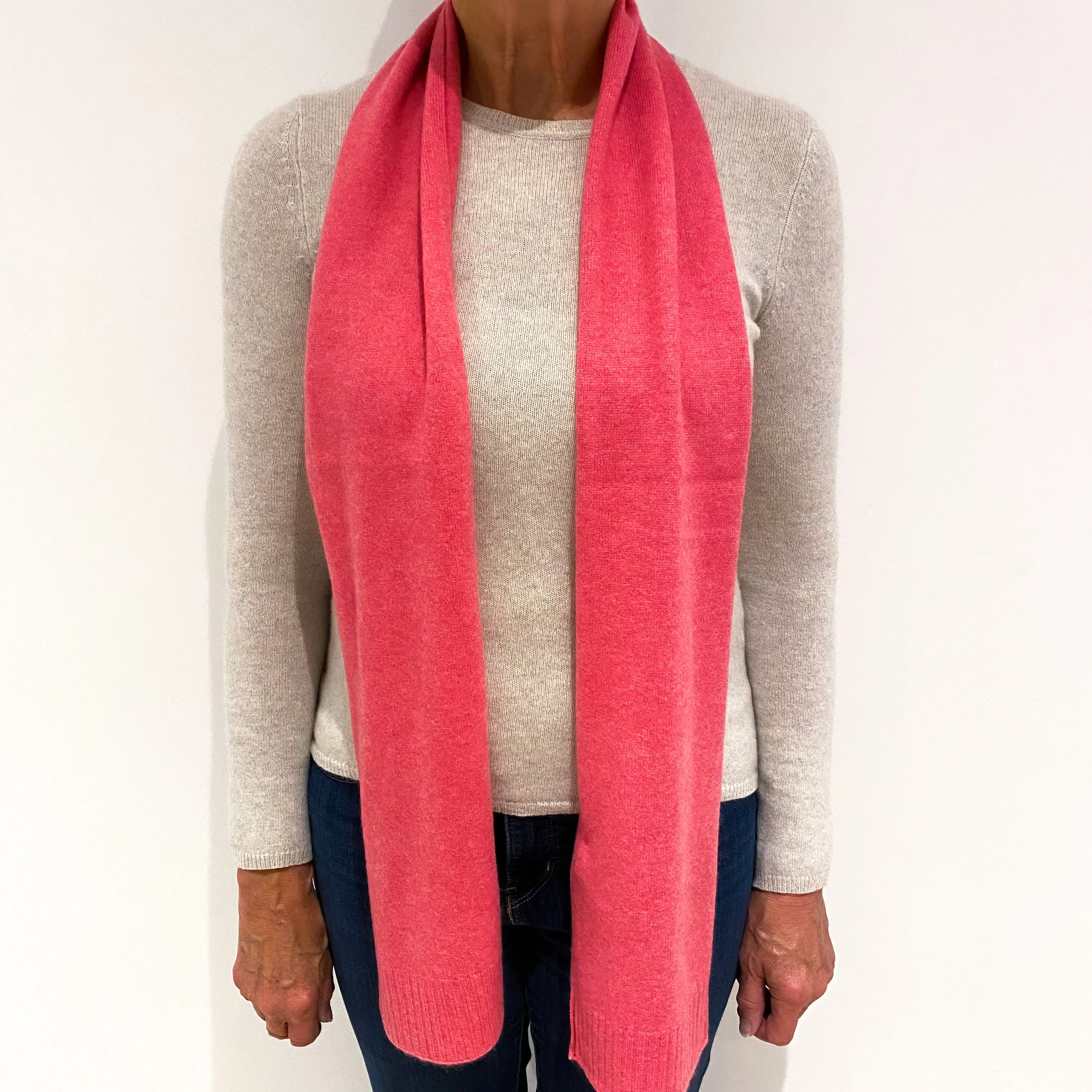 Fuchsia Pink Cashmere Knitted Skinny Scarf