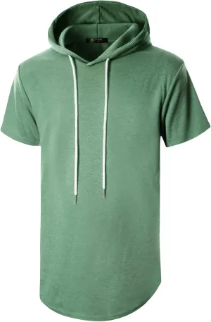 GIVON Men's Short Sleeve Pullover Hoodie Hipster Longline Hooded Shirt Lightweight Cotton Blend Casual Streetwear