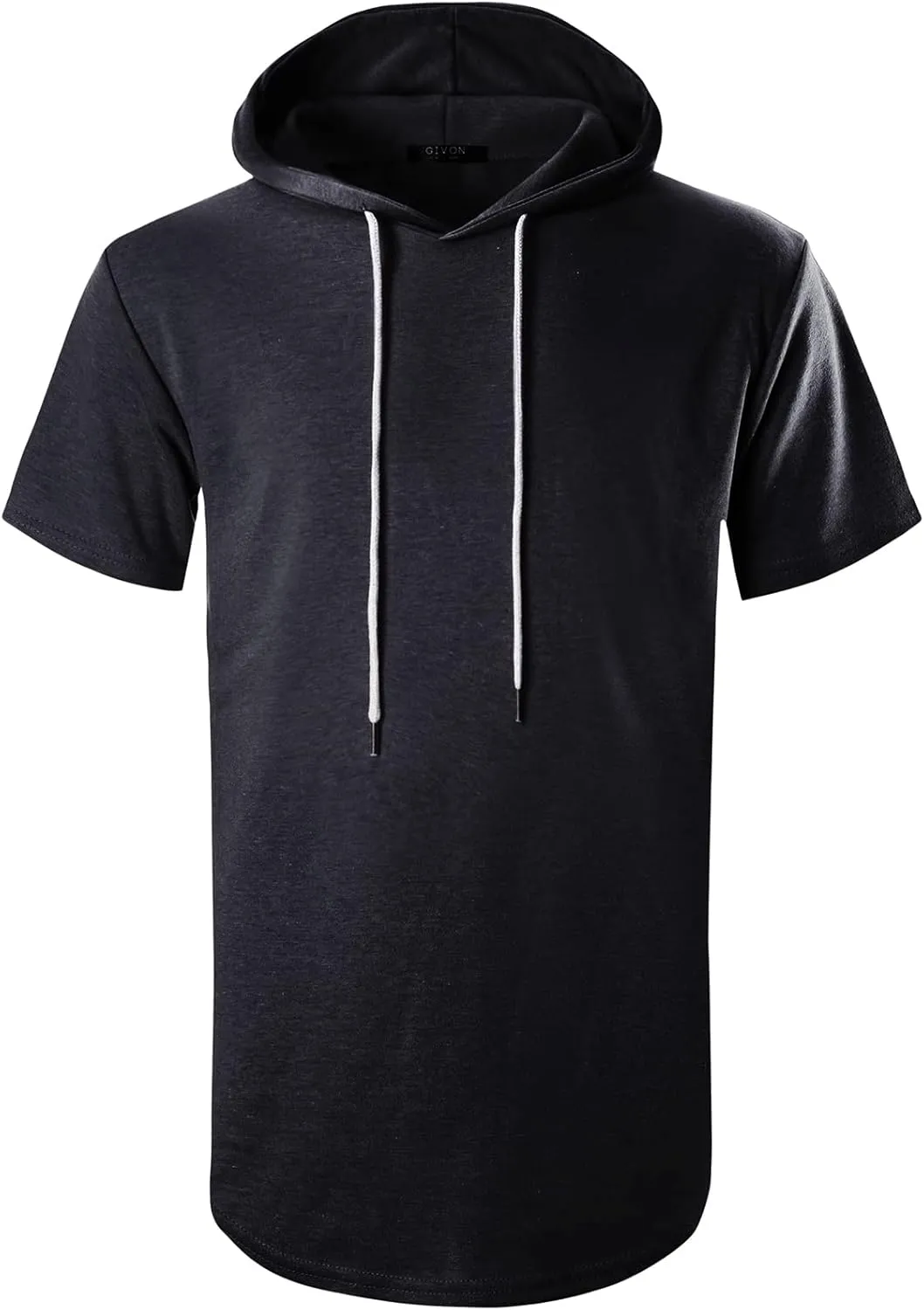 GIVON Men's Short Sleeve Pullover Hoodie Hipster Longline Hooded Shirt Lightweight Cotton Blend Casual Streetwear