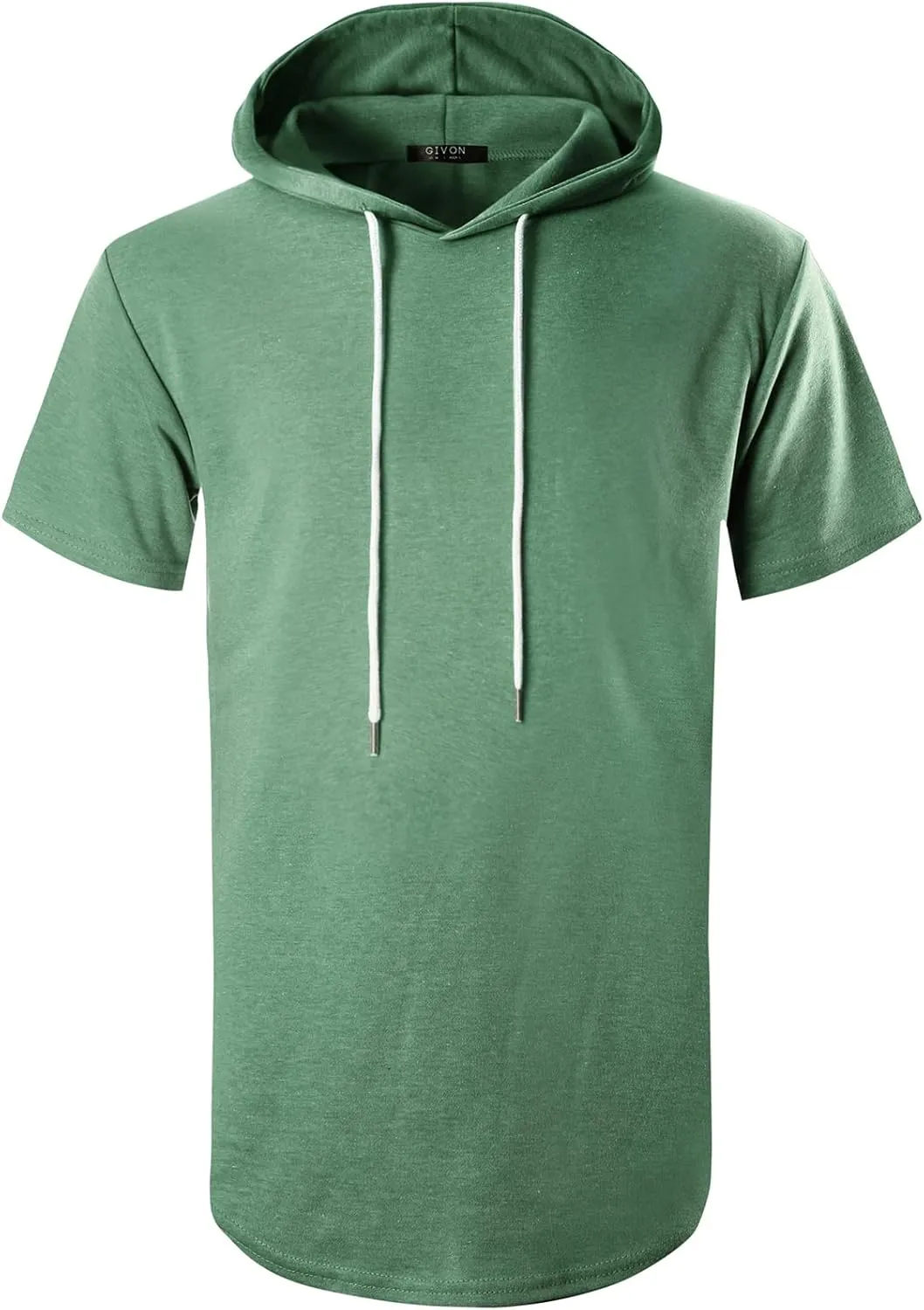 GIVON Men's Short Sleeve Pullover Hoodie Hipster Longline Hooded Shirt Lightweight Cotton Blend Casual Streetwear