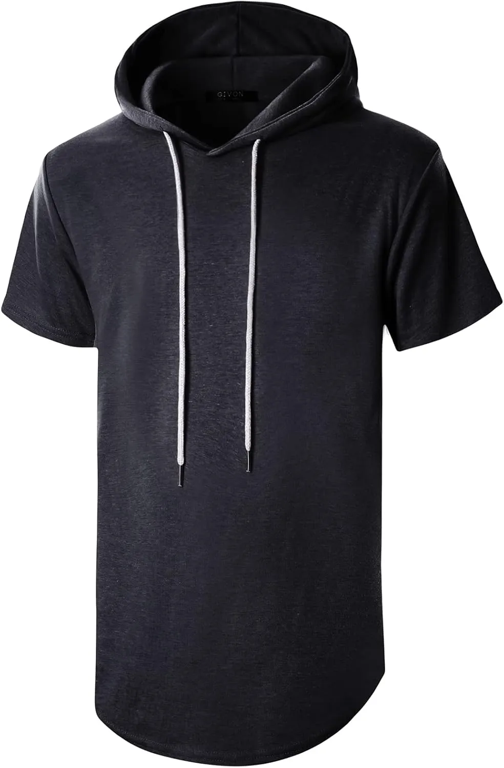 GIVON Men's Short Sleeve Pullover Hoodie Hipster Longline Hooded Shirt Lightweight Cotton Blend Casual Streetwear