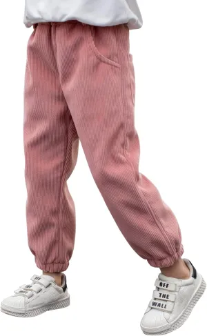 Happy Cherry Boys Girls Corduroy Harem Pants for Kids Elastic Waist Joggers Solid Color Fleece Line Trouser 4-9 Years