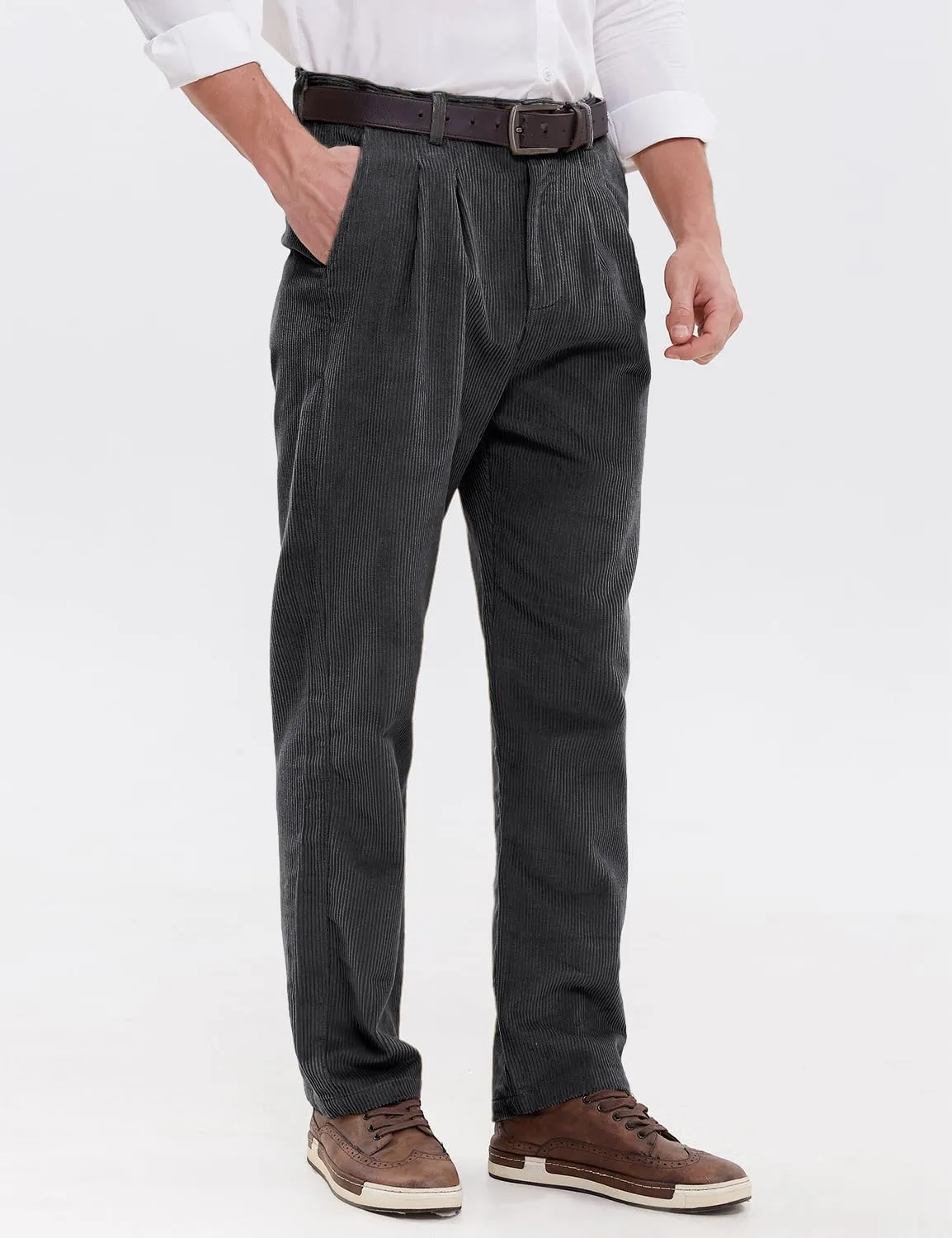 IDEALSANXUN Mens Corduroy Pants Pleated Casual Straight Leg Fall Winter Dress Pant Trouser