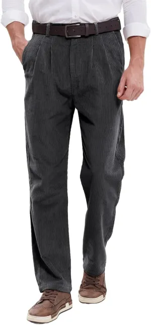 IDEALSANXUN Mens Corduroy Pants Pleated Casual Straight Leg Fall Winter Dress Pant Trouser