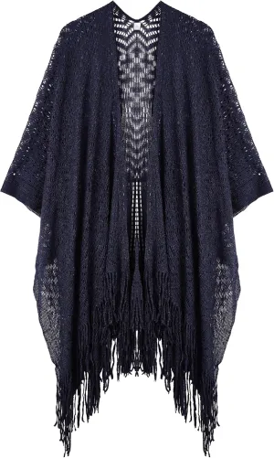 Knit Shawl Wraps Tassel Open Front Poncho Cape for Women, Ladies Fringed Knitted Cardigan for Fall Winter