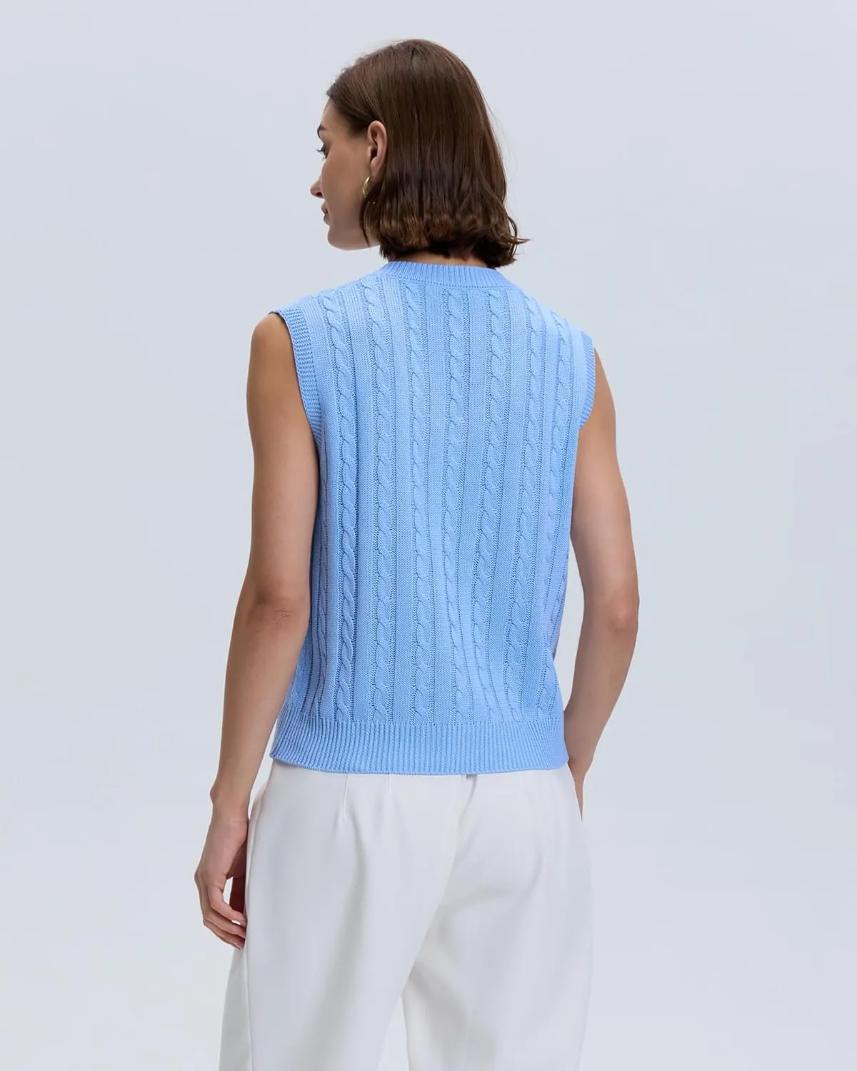 Locachy Women's Vintage Loose V Neck Sleeveless Cable Knit Preppy Style Pullover Sweater Vest