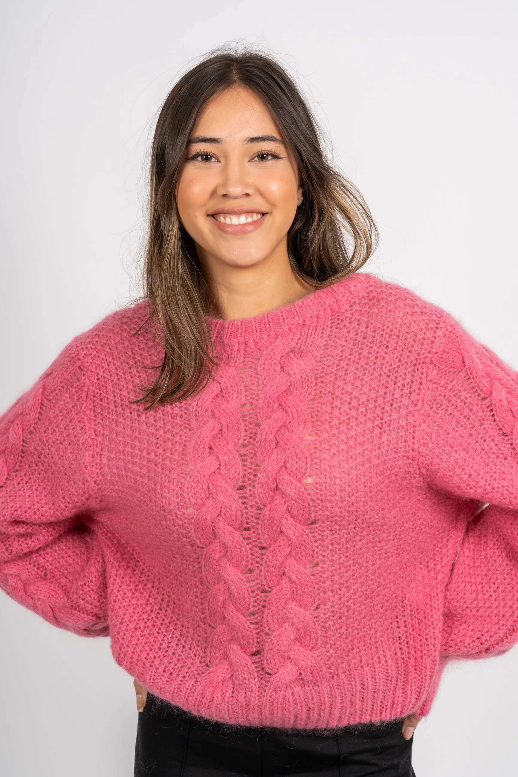 Louisa Cable Knit Pullover - Pink