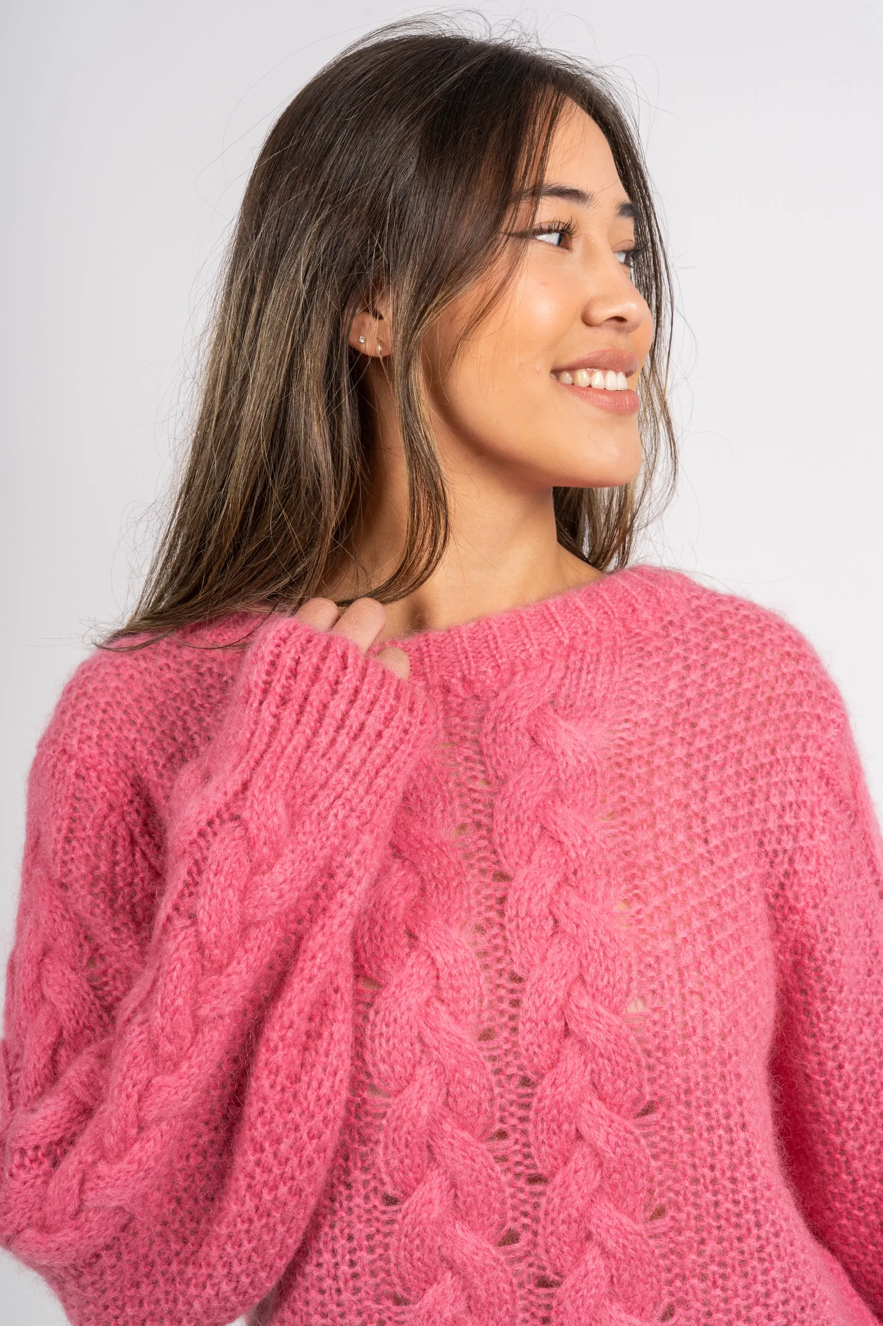 Louisa Cable Knit Pullover - Pink
