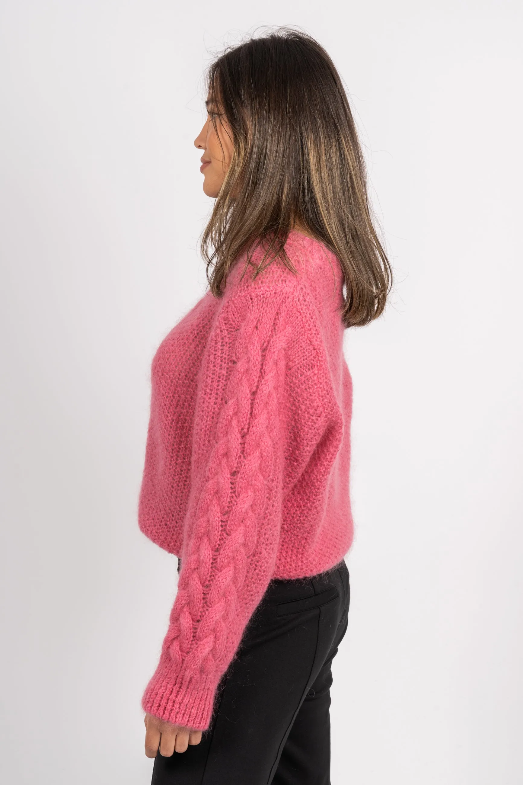 Louisa Cable Knit Pullover - Pink