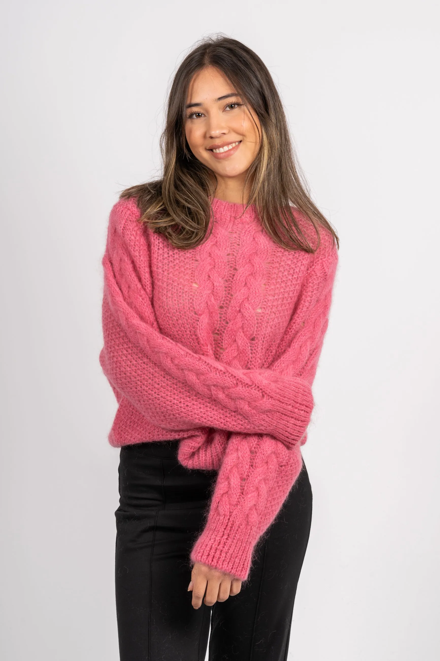 Louisa Cable Knit Pullover - Pink