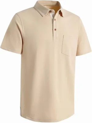Mens Long and Short Sleeve Polo Shirts Pocket Casual Solid Cotton Blend Drop Cut Collared Polo Shirts for Men