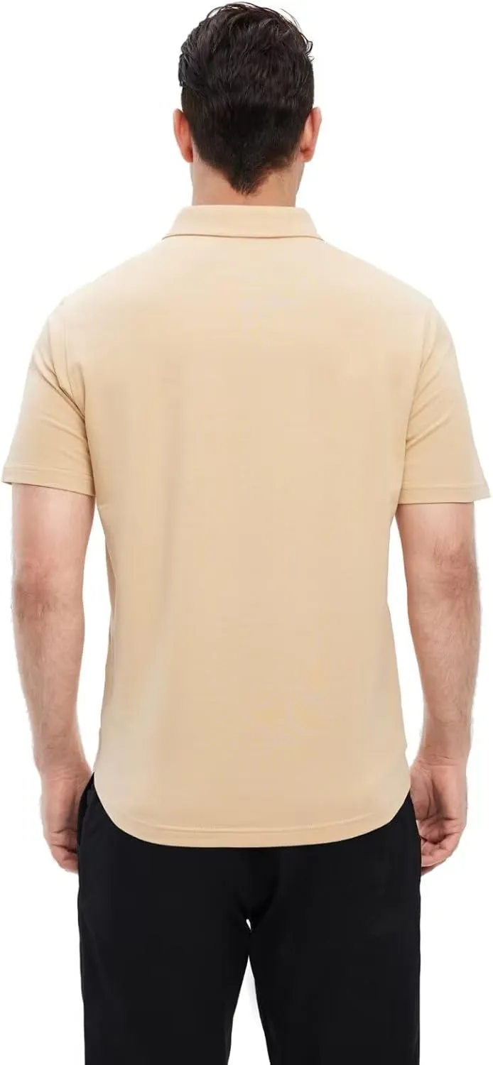 Mens Long and Short Sleeve Polo Shirts Pocket Casual Solid Cotton Blend Drop Cut Collared Polo Shirts for Men