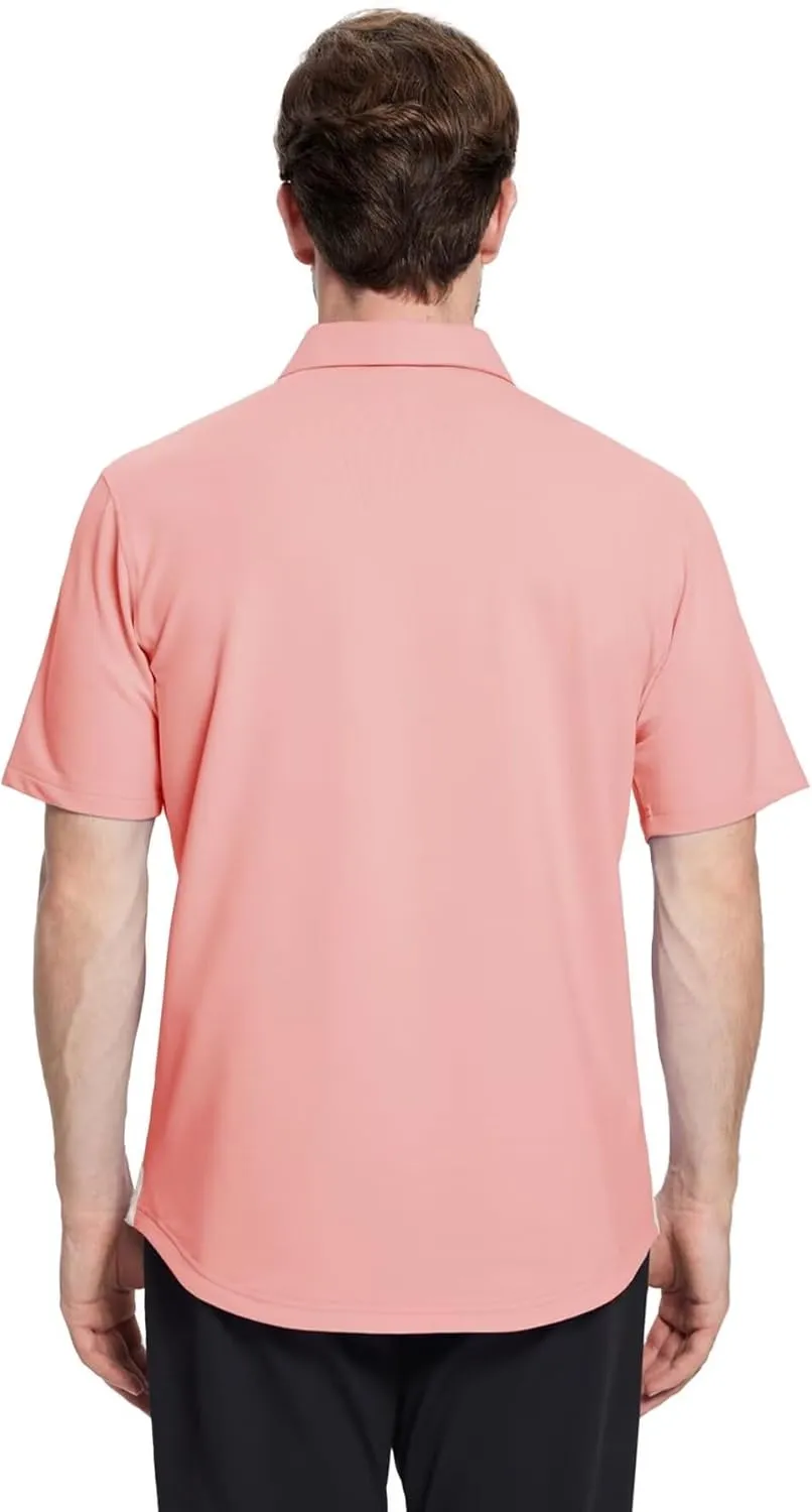 Mens Long and Short Sleeve Polo Shirts Pocket Casual Solid Cotton Blend Drop Cut Collared Polo Shirts for Men