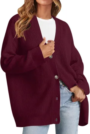 MEROKEETY Women's Cardigan Sweaters 2025 Fall Open Front Oversized Button V Neck Loose Soft Knit Outwear