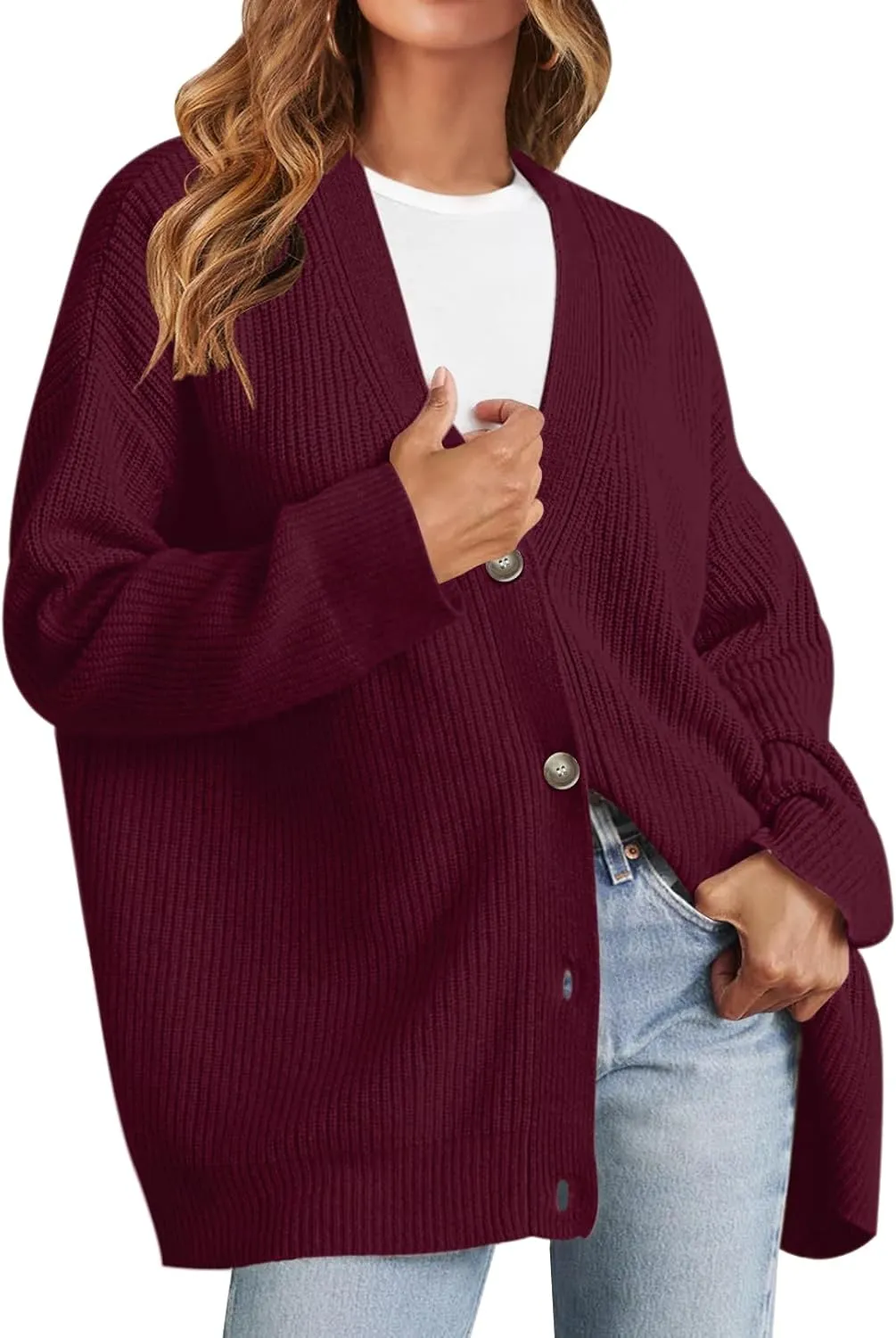 MEROKEETY Women's Cardigan Sweaters 2025 Fall Open Front Oversized Button V Neck Loose Soft Knit Outwear
