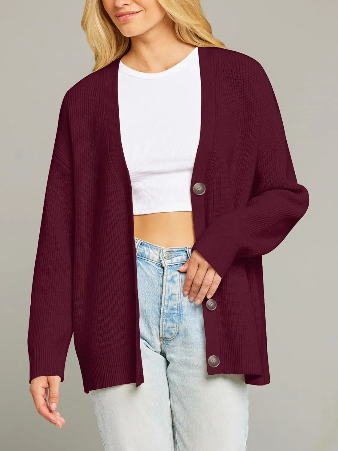 MEROKEETY Women's Cardigan Sweaters 2025 Fall Open Front Oversized Button V Neck Loose Soft Knit Outwear
