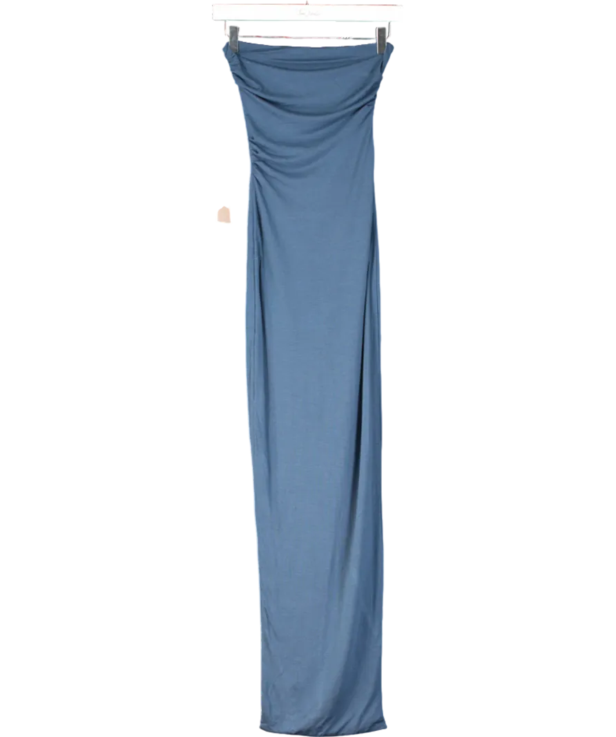Oh Polly Blue Eletta Strapless Ruched Modal Cashmere Blend Maxi Dress UK 6