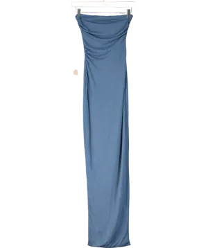 Oh Polly Blue Eletta Strapless Ruched Modal Cashmere Blend Maxi Dress UK 6