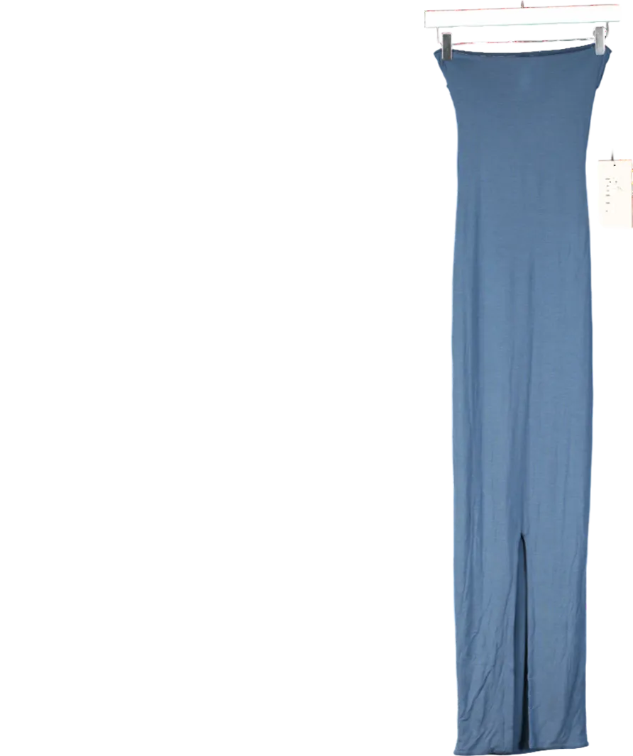 Oh Polly Blue Eletta Strapless Ruched Modal Cashmere Blend Maxi Dress UK 6