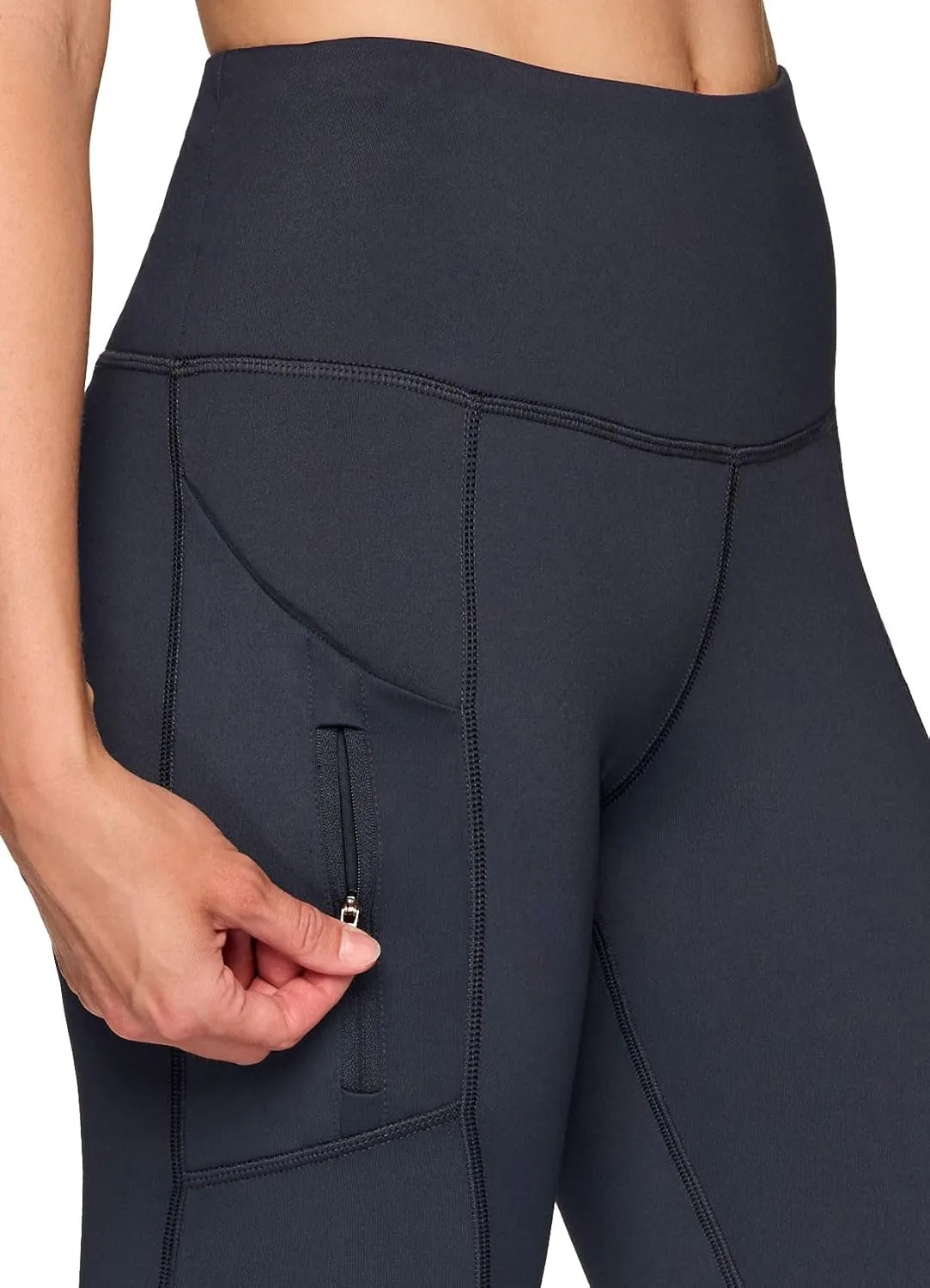 RBX Women's Fleece Lined Leggings with Pockets, Cold Weather Full Length Running Tights Yoga Pants with Zipper Pocket