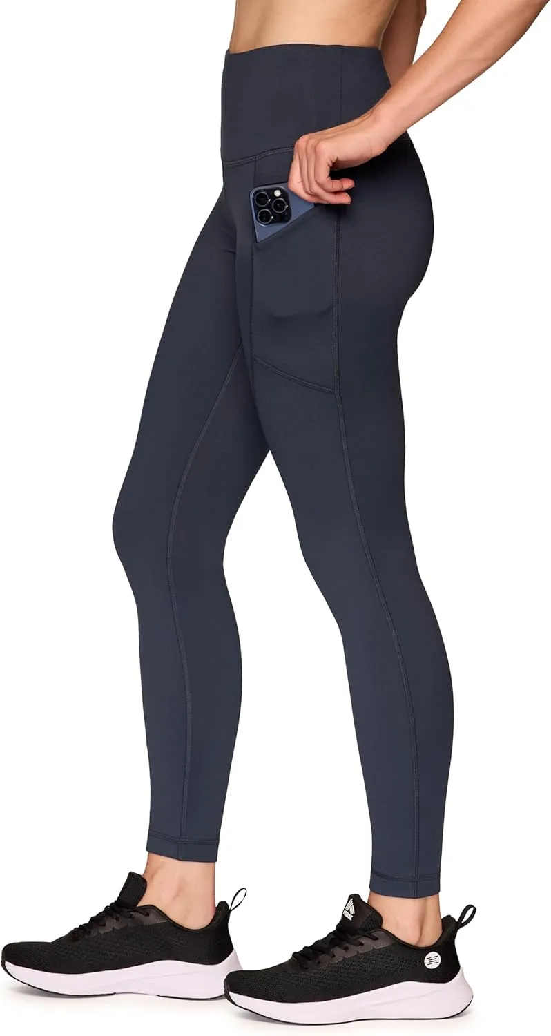 RBX Women's Fleece Lined Leggings with Pockets, Cold Weather Full Length Running Tights Yoga Pants with Zipper Pocket