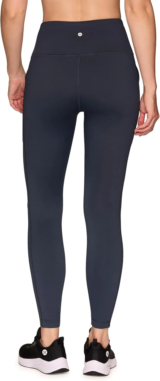 RBX Women's Fleece Lined Leggings with Pockets, Cold Weather Full Length Running Tights Yoga Pants with Zipper Pocket