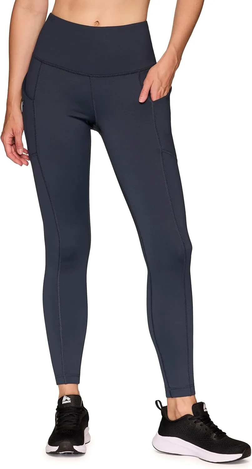 RBX Women's Fleece Lined Leggings with Pockets, Cold Weather Full Length Running Tights Yoga Pants with Zipper Pocket