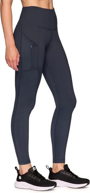 RBX Women's Fleece Lined Leggings with Pockets, Cold Weather Full Length Running Tights Yoga Pants with Zipper Pocket