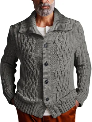 Runcati Mens Cardigan Sweater Cable Knit Button Down Long Sleeve Casual Winter Slim Fit Sweaters