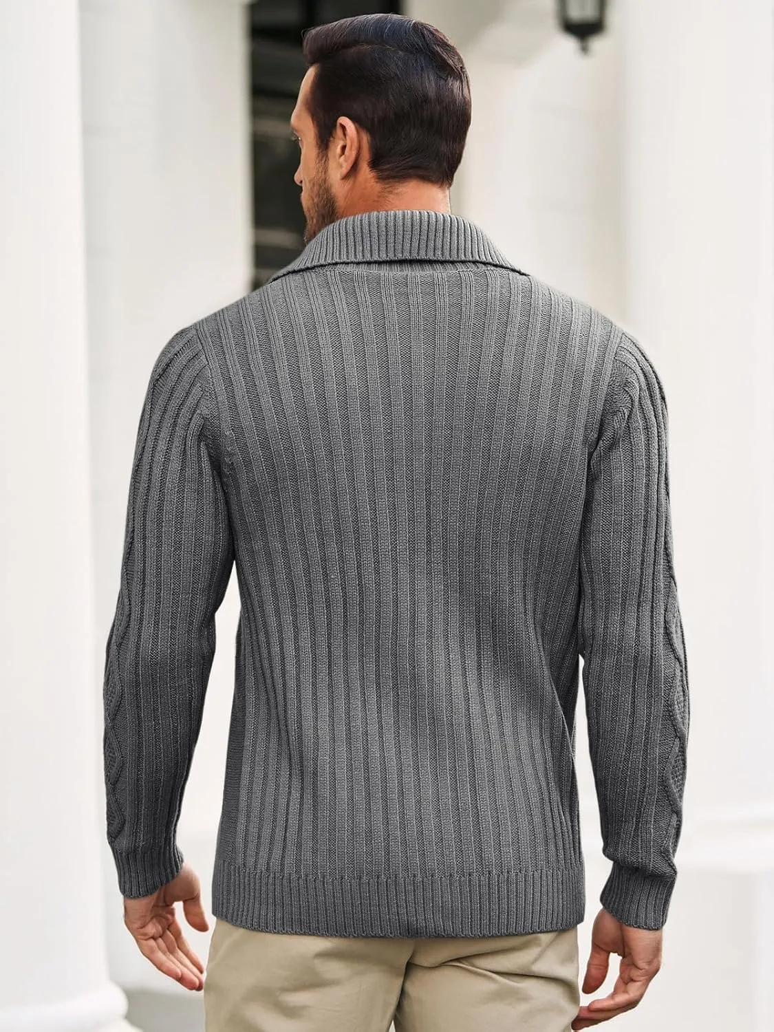 Runcati Mens Cardigan Sweater Cable Knit Button Down Long Sleeve Casual Winter Slim Fit Sweaters