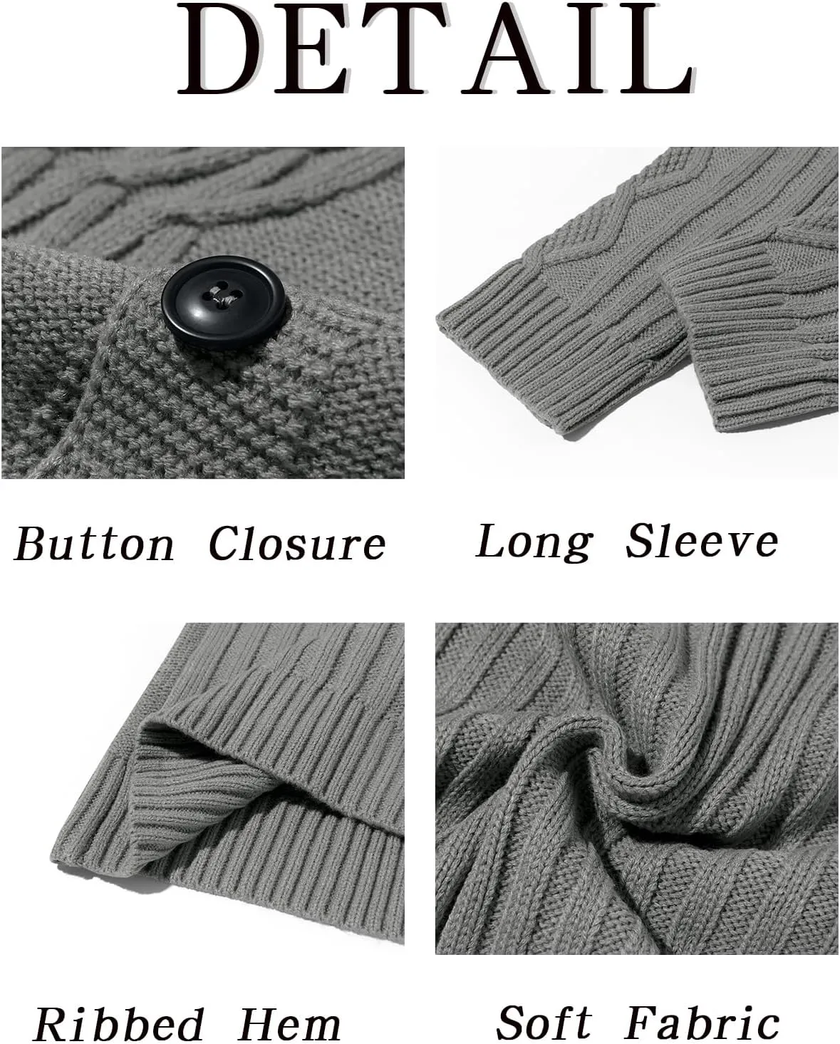 Runcati Mens Cardigan Sweater Cable Knit Button Down Long Sleeve Casual Winter Slim Fit Sweaters