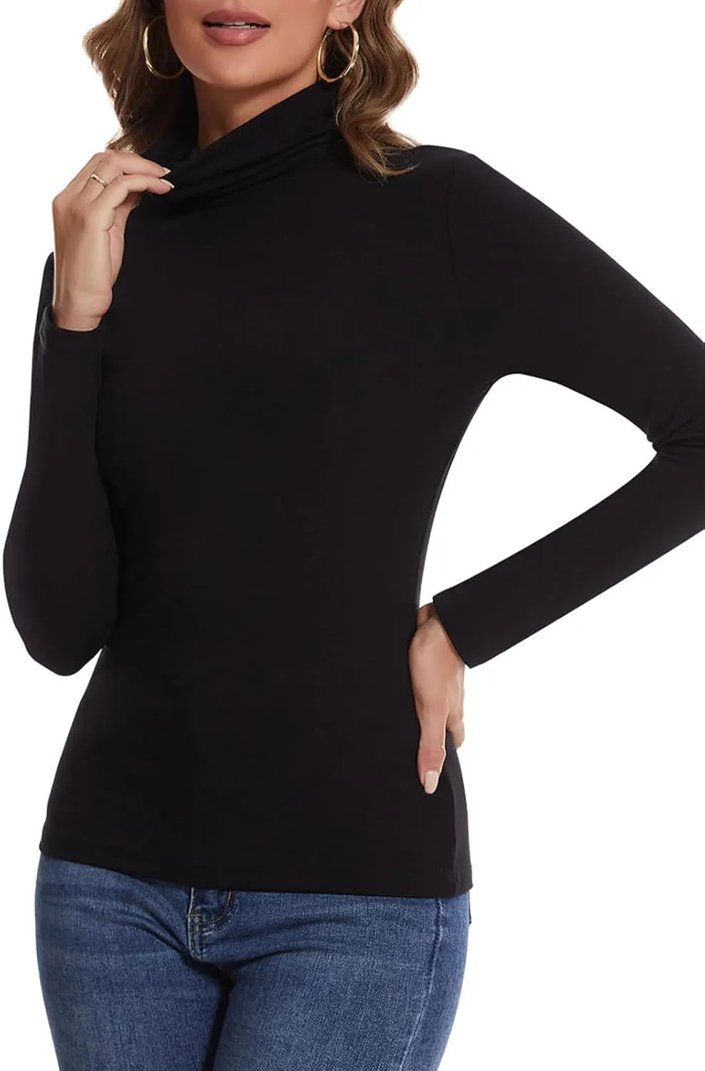 SHAPERIN Women's Turtleneck Long Sleeve Shirt Mock Turtle Neck Fitted Slim Fits T Shirt Basic Tight Tops Tee