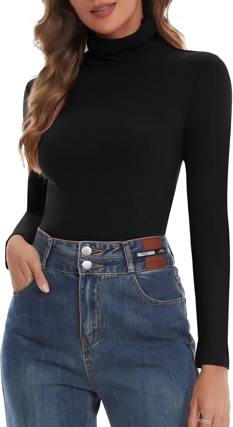 SHAPERIN Women's Turtleneck Long Sleeve Shirt Mock Turtle Neck Fitted Slim Fits T Shirt Basic Tight Tops Tee