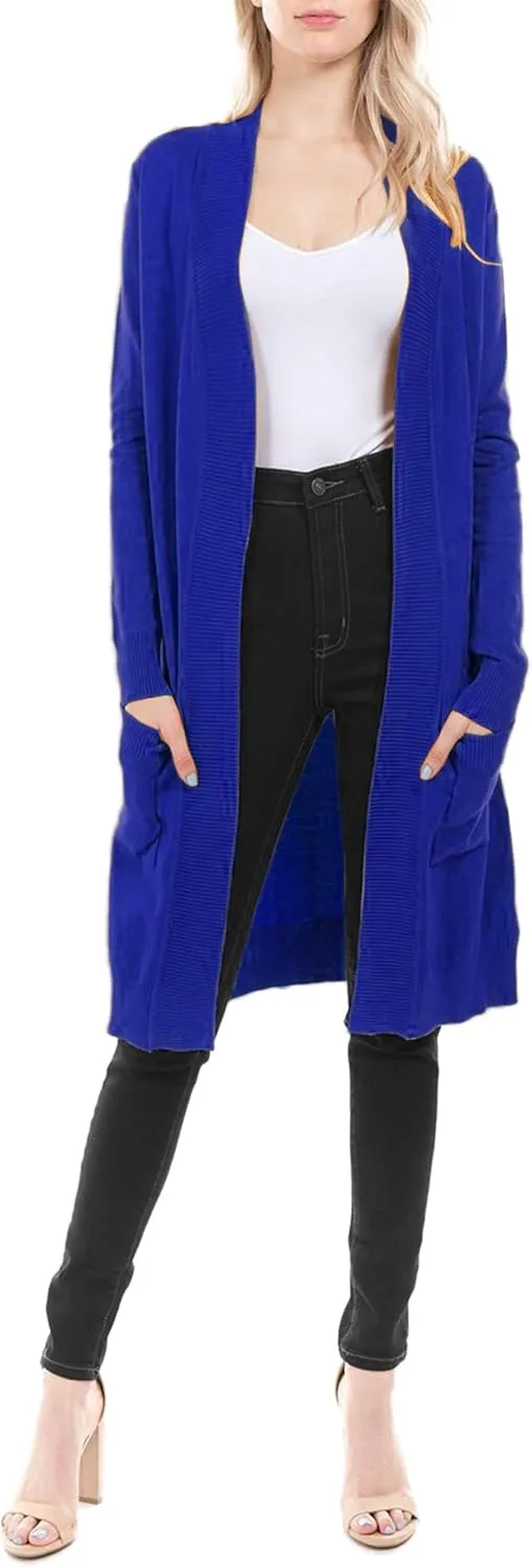 STARJJ Womens Soft Stetchy Knit Longline Open Front Sweater Cardigan with Pockets (S-3X)