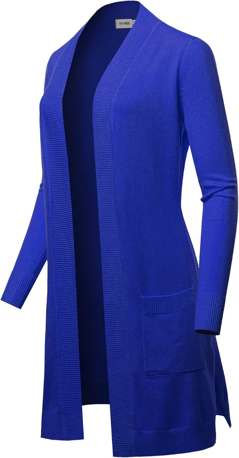 STARJJ Womens Soft Stetchy Knit Longline Open Front Sweater Cardigan with Pockets (S-3X)