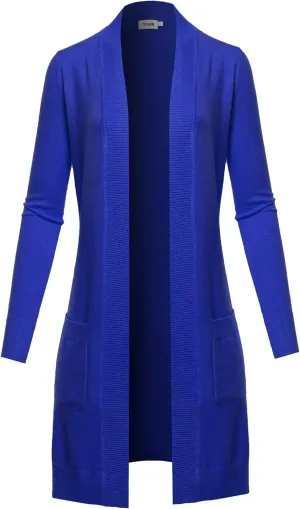 STARJJ Womens Soft Stetchy Knit Longline Open Front Sweater Cardigan with Pockets (S-3X)