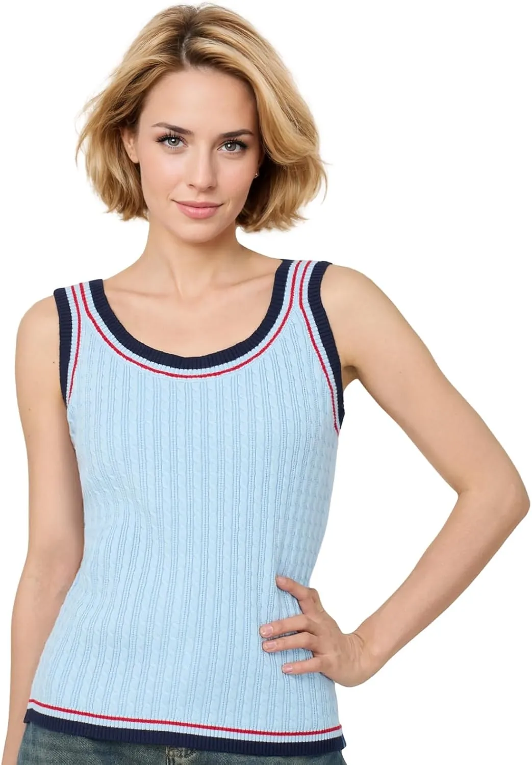 Sweater Vest Top for Women Crew Neck Sleeveless Tank Tops Casual Cute Pullover Vest 2025 Trendy Knit Crop Tops