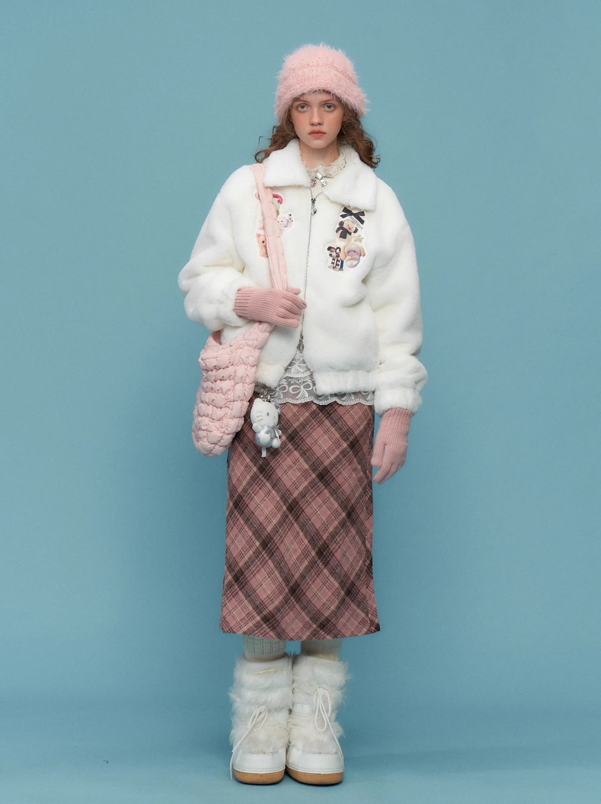 Sweet Animal Patch Faux Fur Jacket