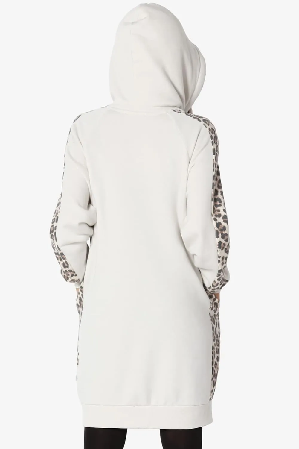 TheMogan Leopard Accent Loose Fit Pocket Pullover Hoodie Long Tunic Sweatshirts